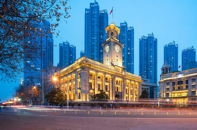 武漢地標(biāo)建筑江漢關(guān)夜景